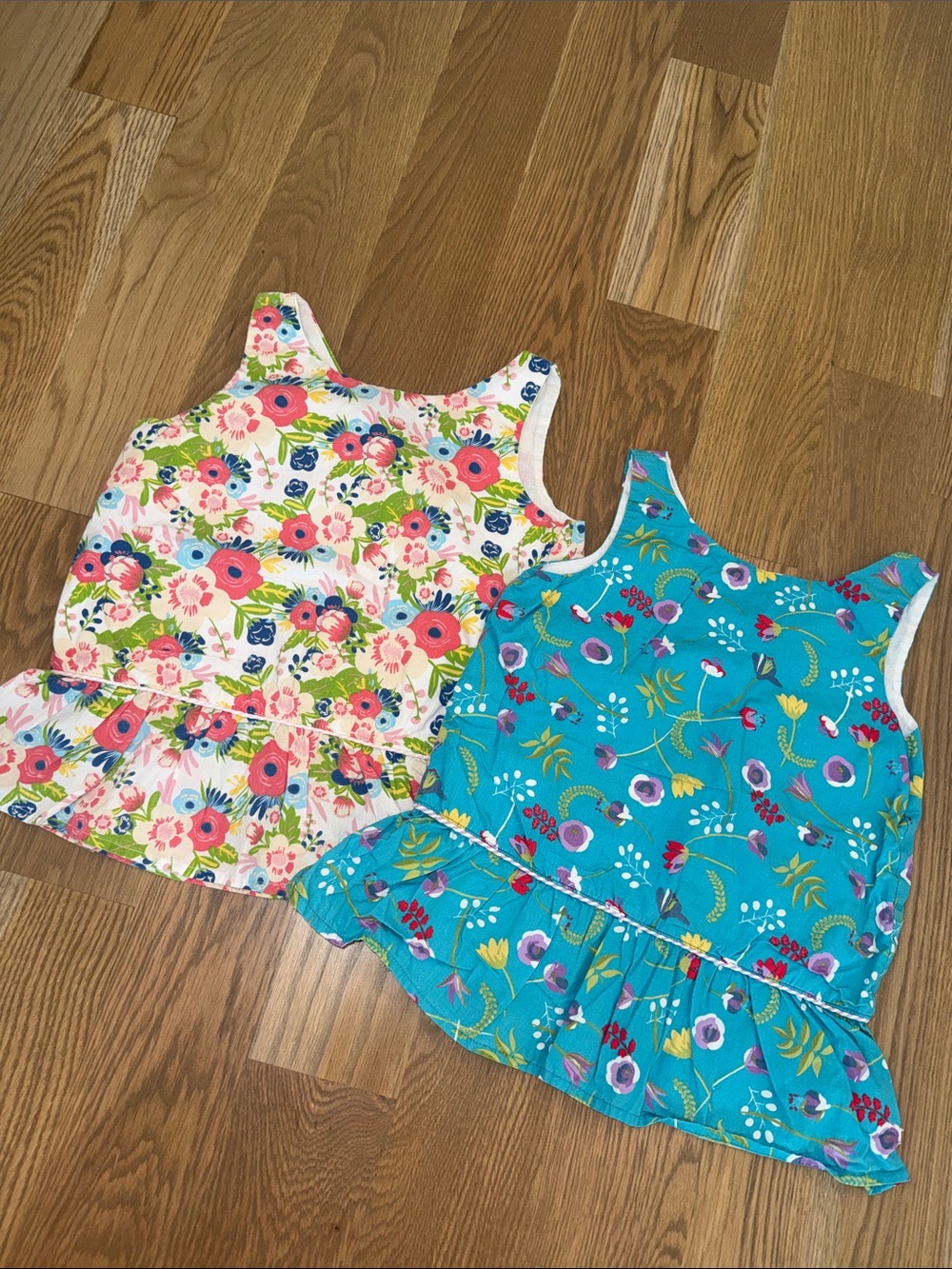 Ruffle Butts Floral Tank Tops in Teal and White